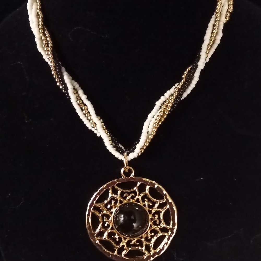 NWT A & I Goldtone Beaded Chain Necklace